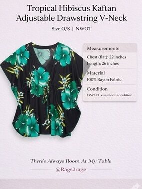 Aloha Fashion Tropical Floral Kaftan Cover Up Black Green One Size